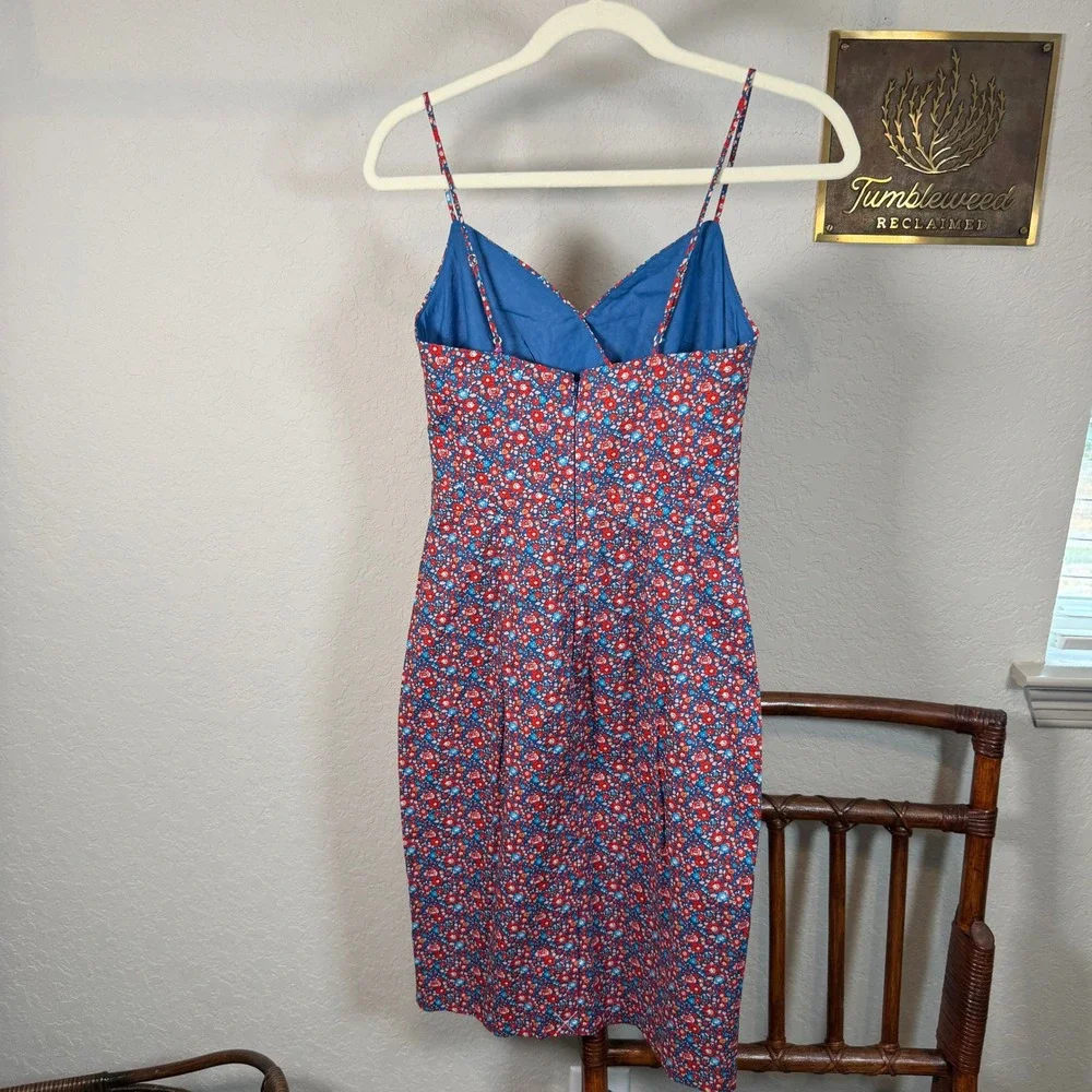 Liberty Art Fabrics for J.Crew Floral Sheath Dress Red Blue Cotton Size 00